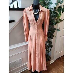 Fashion Nova Womens Beige Solid Tie Waist Lined Button Front Long Maxi Dress S